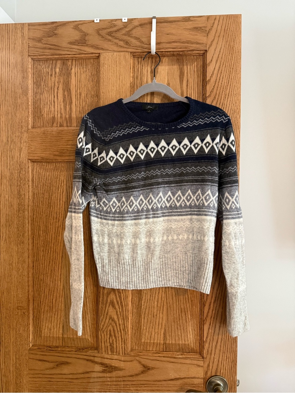 JCREW Navy and Gray Fair Isle Crewneck Sweater